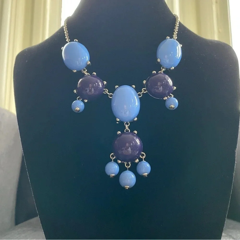 Indigo Blue and Purple Vintage Bib Statement Necklace 10”